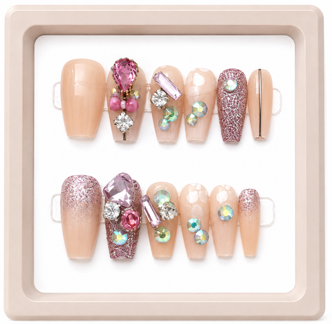 Blush Rose Crystal Glam Press-On Nails