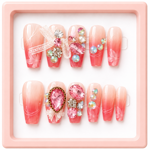 Mocha Burgundy Gold Crystal Press-On Nails