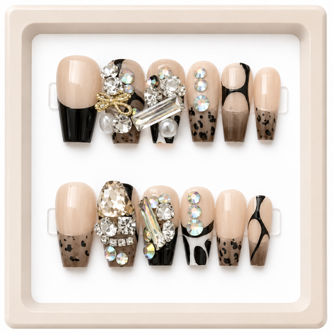 Coral Blossom Pink Crystal Press-On Nails