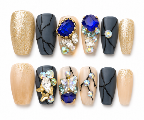 Royal Sapphire Crystal Glam Press-On Nails