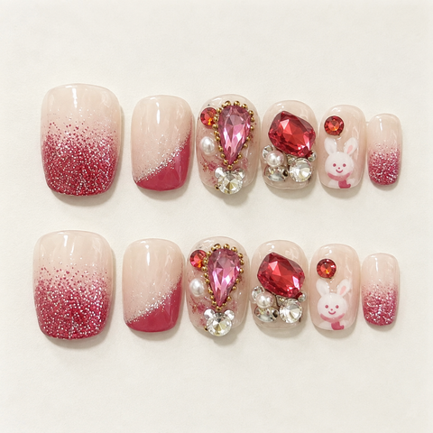 Blush Bunny Crystal Glam Press-On Nails