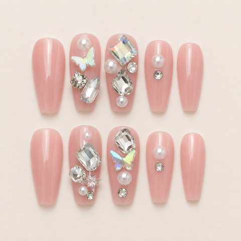 Blush Butterfly Crystal Luxe Press-On Nails