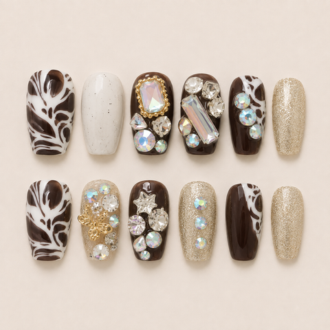 Mocha Gold Crystal Luxe Press-On Nails