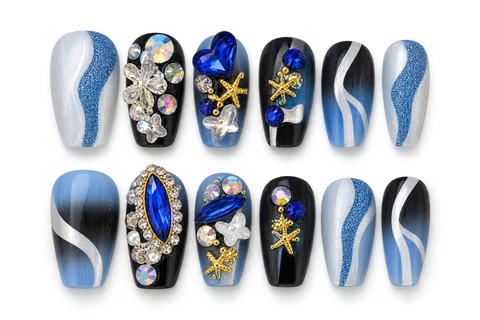 Ocean Sapphire Starfish Glam Press-On Nails