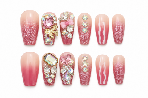 Pink Bow Crystal Sparkle Press-On Nails