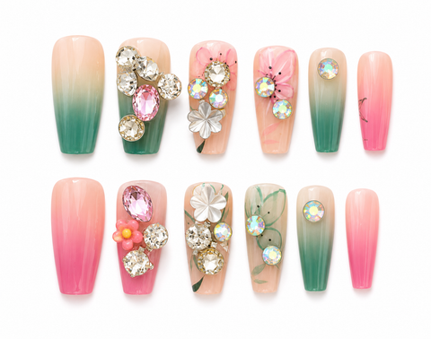 Tropical Blossom Crystal Ombre Press-On Nails
