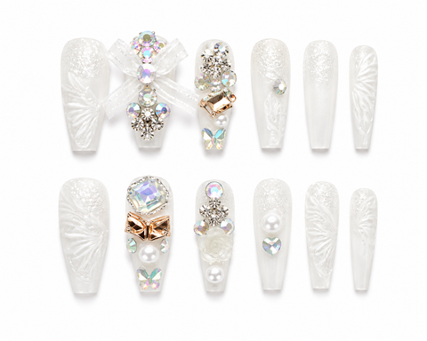 Ivory Bridal Crystal Butterfly Press-On Nails