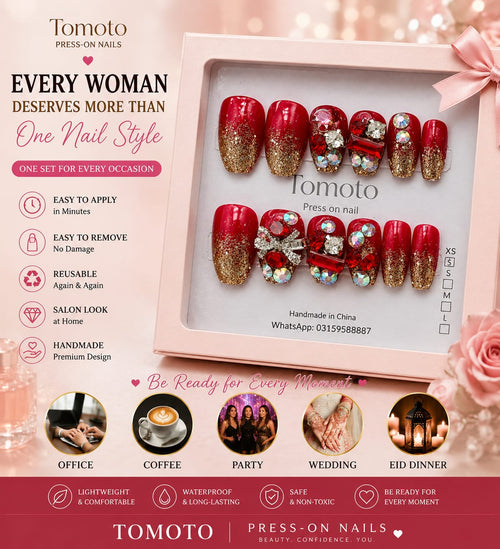 Elegant Red Floral Press-On Nails