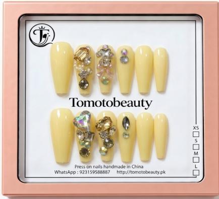 Sunny Yellow Gold Crystal Press On Nails – A138