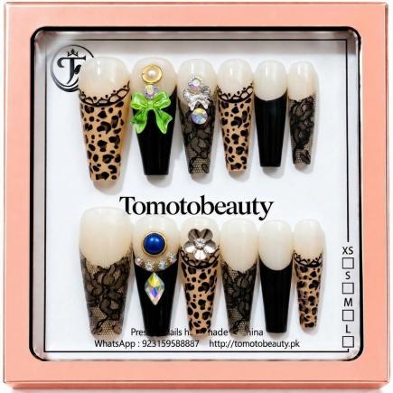 Black Leopard Print Glitter Crystal Press On Nails – A146