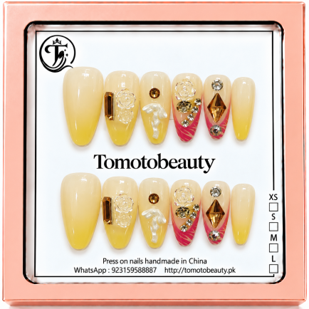 Ivory Yellow Rose Crystal Press On Nails – C231 – Tomoto Beauty